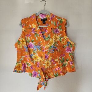 Jones New York Orange Floral Blouse